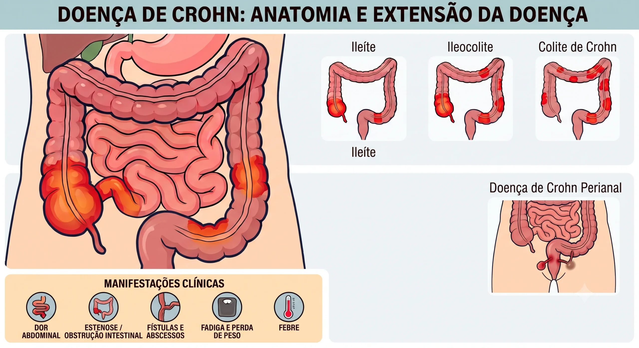 Ilustração do intestino — doença de Crohn